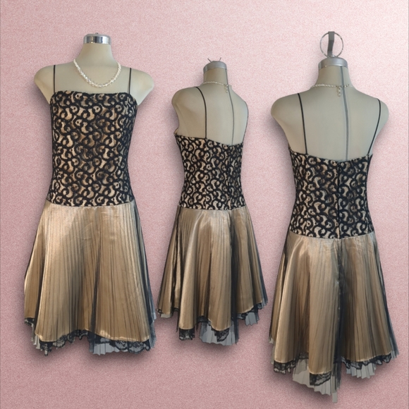 ASPEED Black Lace Top And Gold Mesh and Satin Strapless Dress Size XL Grande - Picture 3 of 16